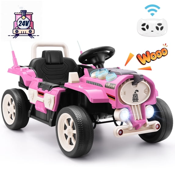 Funcid Ride on Train for Toddlers with Remote Control, Ride on Toys for Kids Ages 2-6, Electric Car for Kids with Music, Bluetooth, MP3 Player, Train Sound, Pink