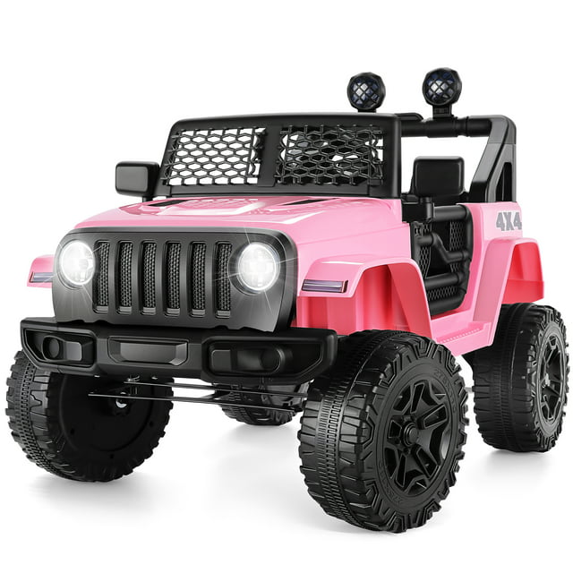 Funcid 12V 7AH Kids Powered Ride on Truck Car with Parent Remote Control, Bluetooth Music, Spring Suspension, LED Lights - Pink