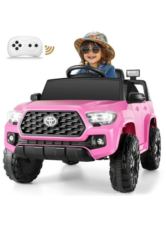 Funcid 12V 7AH Kids Ride on Car Toys Licensed Toyota Tacoma Battery Powered Electric Car Truck with Remote Control, 3 Speeds, Headlight, Music Player, FM, Gift for Boys Girls Age 3-8 Year, Pink
