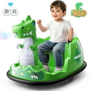 Funcid 12V Dinosaur Bumper Car with Remote Control, 360° Spin Ride on Toy for Toddler, Kids Electric Car for Ages 2+, Baby Bumper Car, LED Lights, Music, Green