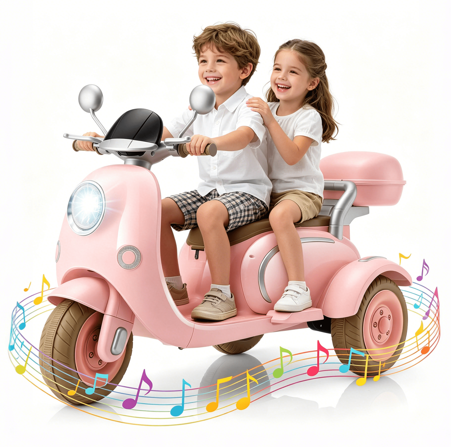 Funcid 12V Ride on Motorcycle with 3 Wheels, 2 Seater Kids Motorcycle with Storage Compartments, 2WD Electric Bike for Toddlers, Stable Structure, Cute Design, Music, LED Lights, Pink
