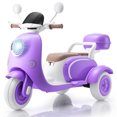 thumbnail image 1 of Funcid 12V Ride on Motorcycle with 3 Wheels, 2 Seater Kids Motorcycle with Storage Compartments, 2WD Electric Bike for Toddlers, Stable Structure, Cute Design, Music, LED Lights, Purple, 1 of 9