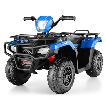 12V ATV Quad with Big Storage Basket, Ride on Toys for Toddlers w/ LED Lights, Electric Car for Kids w/ Horn, Spring Suspension, Buit-in Music, Blue
