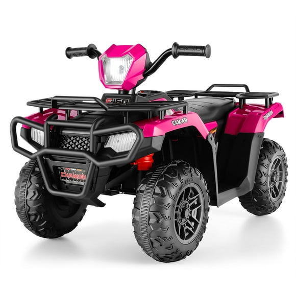 Funcid 12V Kids Ride on ATV 4-Wheeler Quad Battery Powered Electric Car with High/Low Speed, 2X30W Motor, Treaded Tires, Soft Braking, LED Light, Music, Rose Red