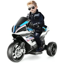 Funcid 12V Kids Ride on Motorcycle BMW Licensed Battery Powered Electric Motorcycle with 3 Wheels, Music & Light and Horn, Ride on Toys Bicycle for Kids, White