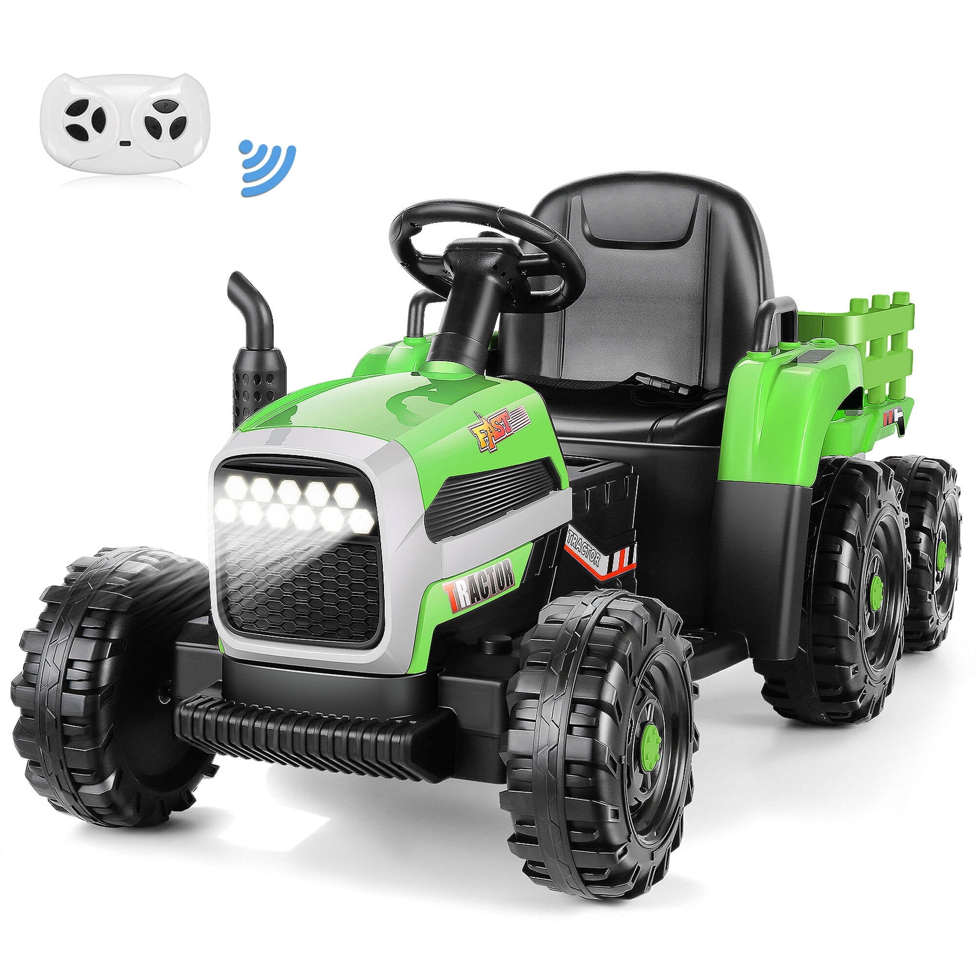 Kidzone 12V7AH Kids Electric Tractor w/ Trailer, Dual Motors, 3-Gear-Shift, 7-LED, Bluetooth, Green - Walmart.com Kidzone 12V7AH Kids Electric Tractor w/ Trailer, Dual Motors, 3-Gear-Shift, 7-LED, Bluetooth, Green - Walmart.com
