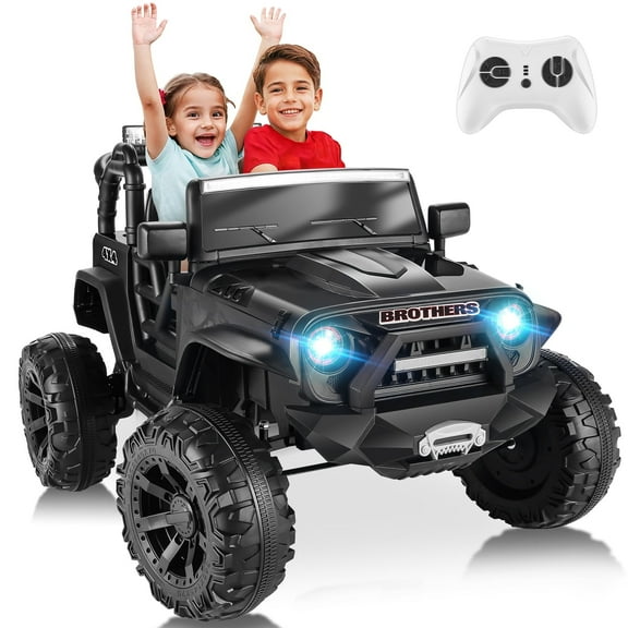 Funcid 2-Seater 24 Volt Ride on Toys, 9AH Battery Powered Riding Toy Car with 2x200W Motor, Parent Remote Control, Spring Suspension, Large Wheels, 3 Speeds, LED Lights, Bluetooth Music, Black