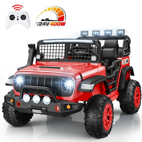 Funcid 24 Volt Ride on Toys, 2-Seater Electric Car, 400W Ride on Cars with Remote Control, Ride on Truck W/ Bluetooth, Music, Power Display, High/Low Speed, Light Control, Suspension, Red