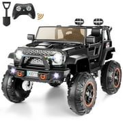 Funcid 4WD 24 Volt Ride on Car Truck with Remote Control & 2-Seater 20'' Seat, 7AH Battery Powered Ride on Toys, Electric Car for Kids w/ Bluetooth, Music, Spring Suspension, 6MPH