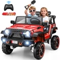 thumbnail image 1 of Funcid 24V Ride on Toys with Remote Control, 2 XL Seater Ride on Truck Car, 2WD/4WD Electric Car for Kids w/ Bluetooth, Flashing Colored Lights, SD Port, MP3, Spring Suspension, 6MPH, Red, 1 of 11