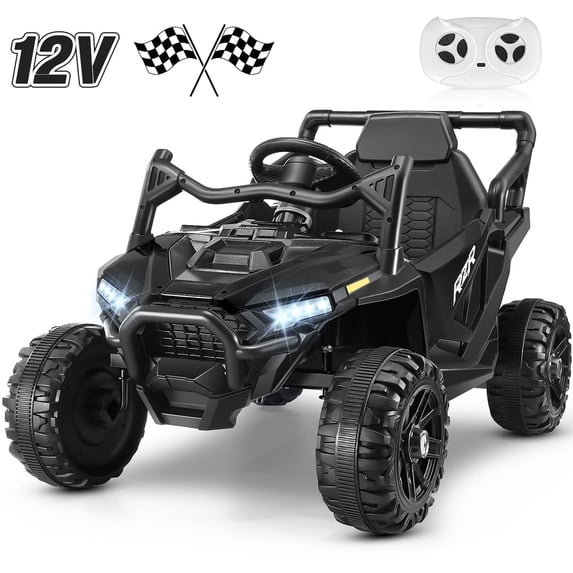 Funcid 12V Ride on Toys with Remote Control, Single Seater Ride on Cars, 200W Electric Car for Kids w/ Bluetooth, Knob Volume Control, Battery Indicator, MP3, Spring Suspension, Black
