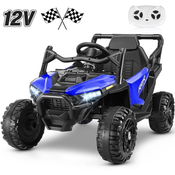 Funcid 12V Ride on Toys with Remote Control, Single Seater Ride on Cars, 200W Electric Car for Kids w/ Bluetooth, Knob Volume Control, Battery Indicator, MP3, Spring Suspension, Blue
