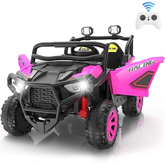 Funcid 24 Volt Ride on Cars, 2-Seater Ride on Toys with Remote Control, 400W Electric Car for Kids, Ride on UTV w/ Bluetooth, MP3, Suspension, Seat Belts, Volume Adjustment, Pink