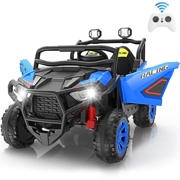 Funcid 24 Volt Ride on Toys, 2-Seater Ride on Cars with Remote Control, 400W Electric Car for Kids, Ride on UTV w/ Bluetooth, MP3, Seat Belts, Volume Adjustment, Suspension, Blue