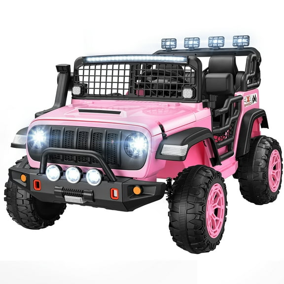 Funcid 24V 2-Seater Ride on Toys with Remote Control, 7AH Ride on Cars Kids Electric Car, Battery Powered Ride on Truck Car w/ Bluetooth, Music, LED Lights, Pink