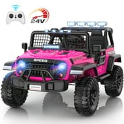 Funcid 24 Volt Ride on Toys 2-Seater Ride on Cars with Remote Control, 400W Electric Car for Kids, Ride on Truck Car W/ Bluetooth, Power Display, Music, LED Lights, Suspension, Pink