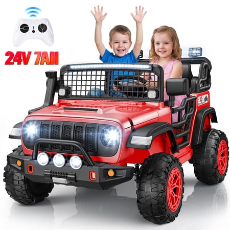 Funcid 24V 2-Seater Ride on Toys with Remote Control, 7AH Ride on Cars Kids Electric Car, Battery Powered Ride on Truck Car w/ Bluetooth, Music, LED Lights, Red