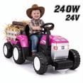 thumbnail image 1 of Funcid 24 Volt Ride on Toys with Remote, 5 AH Electric Ride on Vehicles for Kids, 240W Ride on Tractor, Power Car Wheels w/ Detachable Trailer, Bluetooth, Music, Taillight & Light Switch, Pink, 1 of 7