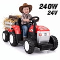 thumbnail image 1 of Funcid 24 Volt Ride on Toys with Remote, 5 AH Electric Ride on Vehicles for Kids, 240W Ride on Tractor, Power Car Wheels w/ Detachable Trailer, Bluetooth, Music, Taillight & Light Switch, Red, 1 of 7