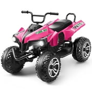Funcid 24V 2-Seater Kids ATV, 4 Wheeler Electric Ride on Car with Steel Frame and 400W Motors, Ride on Toy for Kids 3-10 Years w/ Bluetooth, Music, LED Lights, Pink