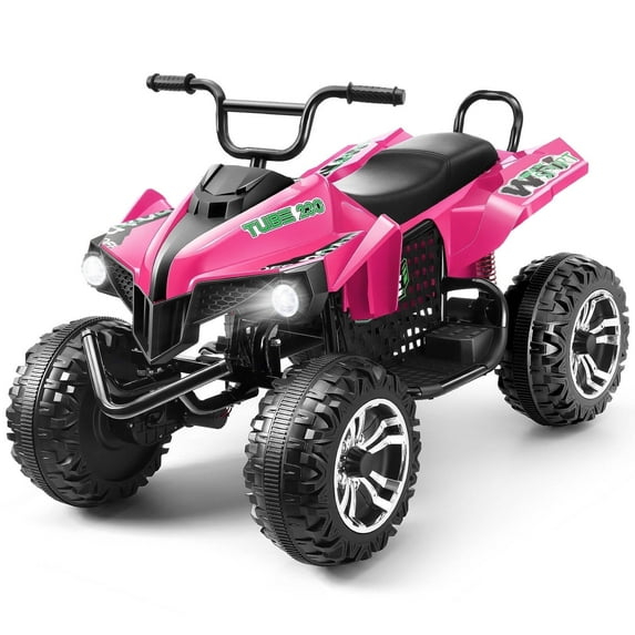 Funcid 24V 2-Seater Kids ATV, 4 Wheeler Electric Ride on Car with Steel Frame and 400W Motors, Ride on Toy for Kids 3-10 Years w/ Bluetooth, Music, LED Lights, Pink