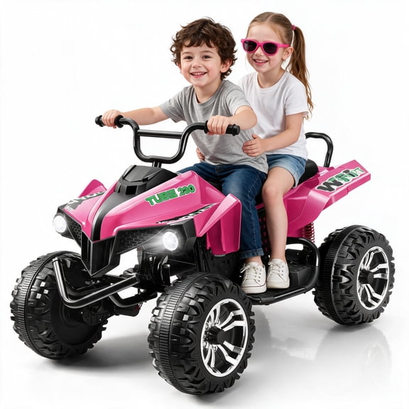 Funcid 24V 2-Seater Kids ATV, 4 Wheeler Electric Ride on Car with Steel Frame and 400W Motors, Ride on Toy for Kids 3-10 Years w/ Bluetooth, Music, LED Lights, Pink