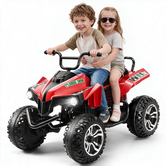 Funcid 24V 7AH Electric Kids ATV, 2 Seater Ride on Car with Steel Frame, Ride on Toy for Big Kids 3-10 Years w/ Bluetooth, Music, LED Lights, Red