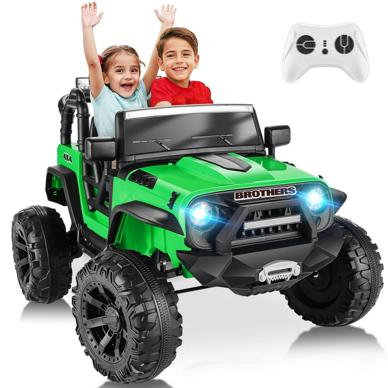 Funcid 2 Seater 24 Volt Ride on Toys 9AH Battery Powered Riding Toy Car with 2x200W Motor Parent Remote Control Spring Suspension Large Wheels 3 Speeds LED Lights Bluetooth Music Green Walmart