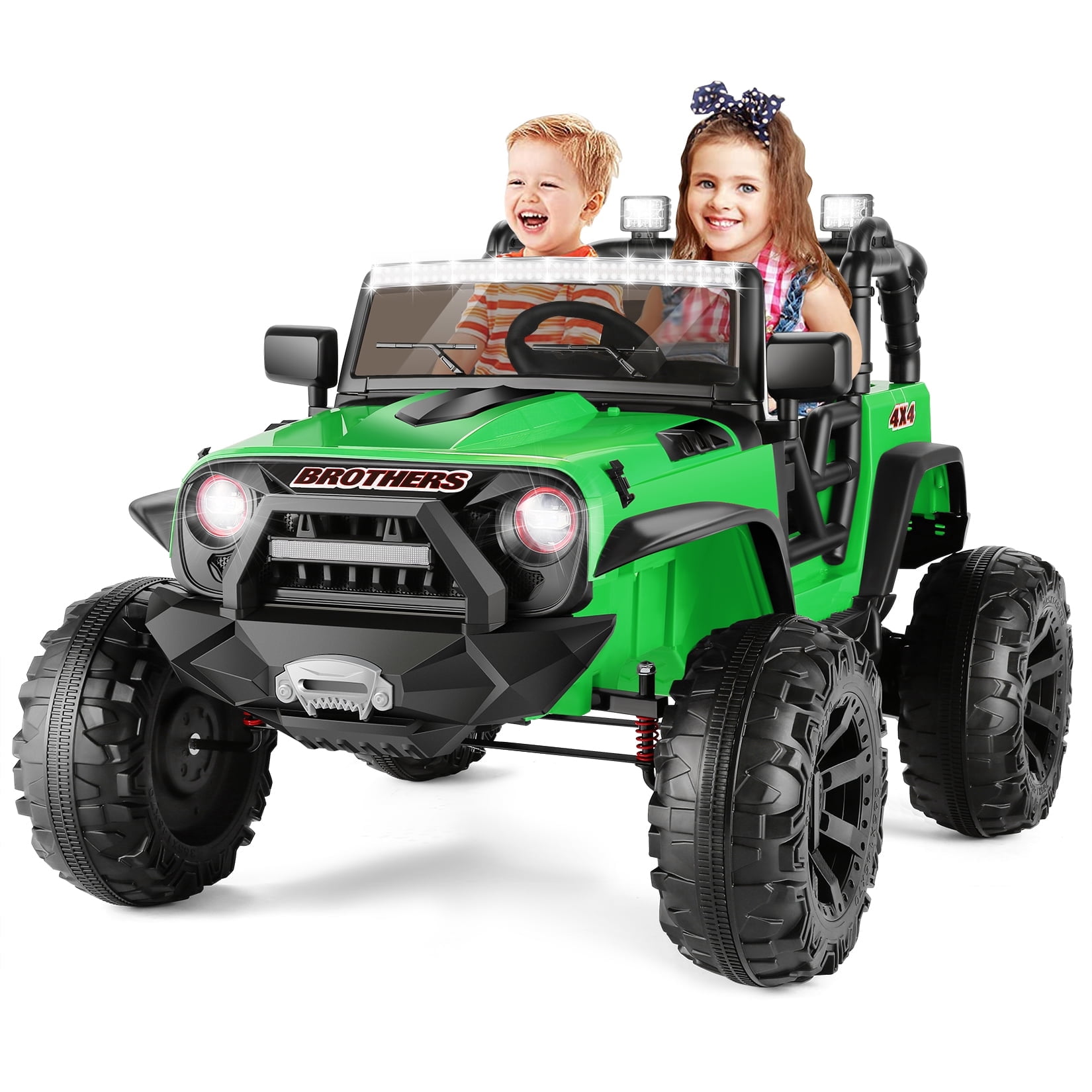 Funcid 2-Seater 24 Volt Ride on Toys, 9AH Battery Powered Riding Toy Car with 2x200W Motor, Parent Remote Control, Spring Suspension, Large Wheels, 3 Speeds, LED Lights, Bluetooth Music, Green