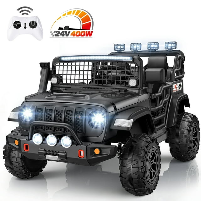 Funcid 24 Volt Ride on Toys, 2-Seater Electric Car, 400W Ride on Cars with Remote Control, Ride on Truck W/ Bluetooth, Music, Power Display, High/Low Speed, Light Control, Suspension, Black