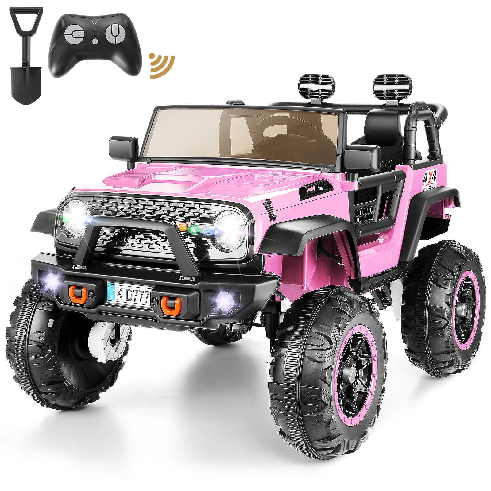 Funcid 24V Ride on Toys with Remote Control, 2 XL 21.7'' Seater Ride on Truck Car, 2WD/4WD 800W Electric Car for Kids w/ Bluetooth, Bright LED Lights, MP3, Spring Suspension, Pink