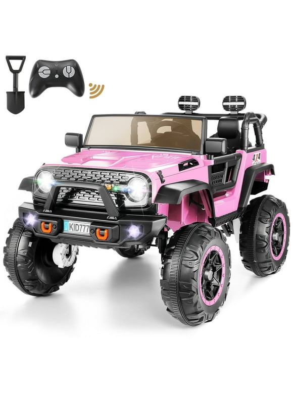 Funcid 24V 2-Seater Kids Ride on Truck Electric Car with Remote Control and Bluetooth 4WD/2WD Switchable 7AH Battery Powered Ride on Toy w/ 4x100W Motor, 3 Speeds, LED Lights, Spring Suspension, Pink