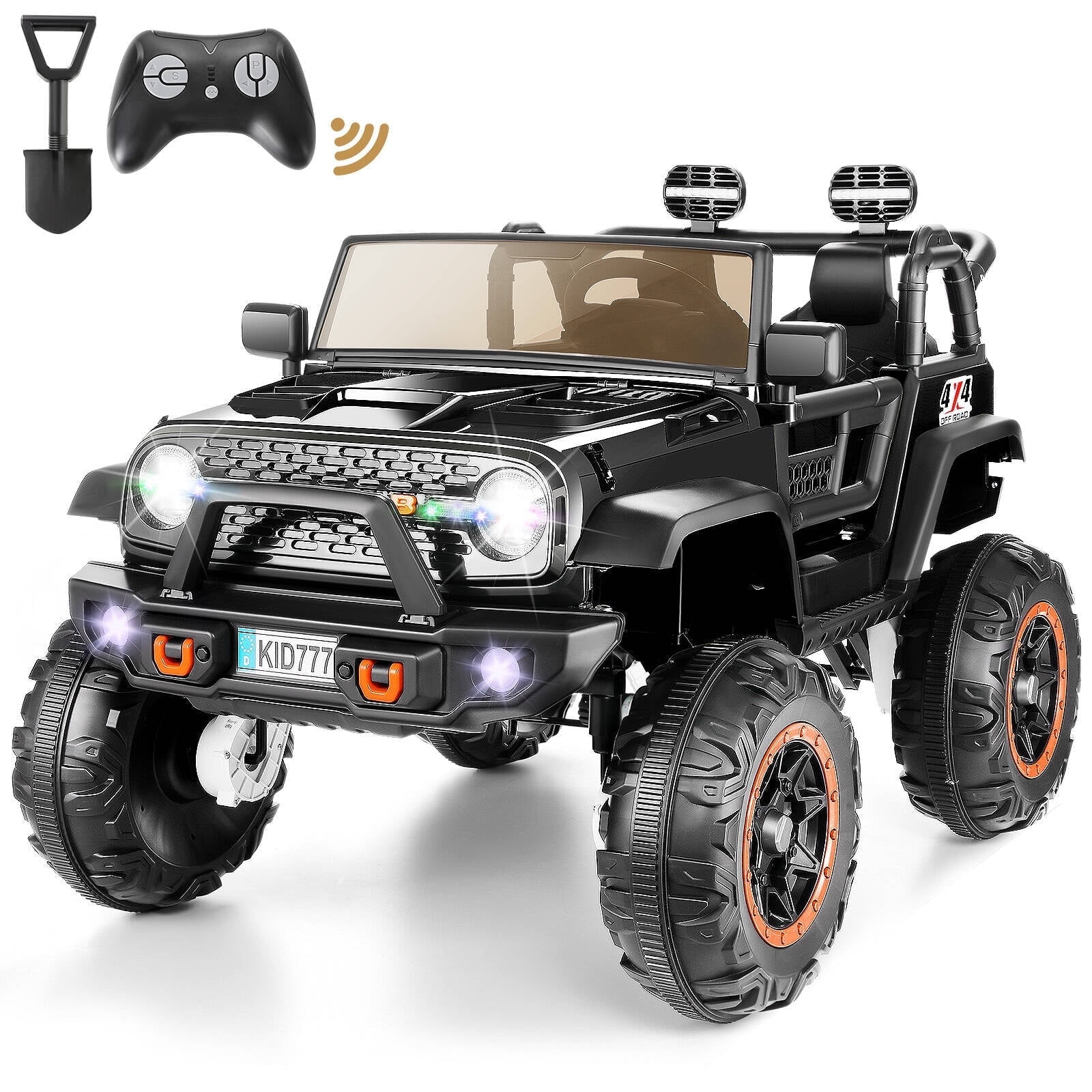 Funcid 24V 2 Seater Kids Ride on Truck Remote Control Bluetooth 4WD 2WD LED Lights Black Walmart