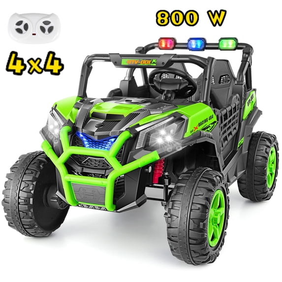 Funcid 24V 4WD Ride on Toys, 2-Seater Ride on cars with Remote Control, Electric Car, Power UTV Wheels with 4*200W Motor, Bluetooth, Music, Lights, 3 Speeds, Spring Suspension, Green