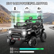 Funcid 24V 9AH 2 Seat Ride on Toys Car for Big Kids, 2WD/4WD Swatchable Electric Battery Powered Toys Car with 4x100W Powerful Motor, Remote Control, Bluetooth Music, LED Lights, Black