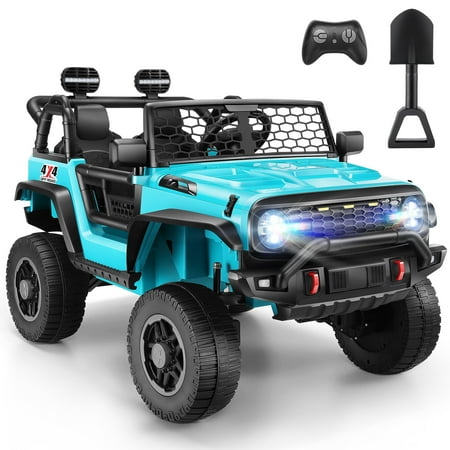 Funcid 24V Ride on Car with Remote Control & 2 Seater, 2WD/4WD Switchable Powered Ride on Toys for Boys, Girls, 4 x 100W Kids Ride on Truck, Colorful LED Lights, Bluetooth, MP3, USB, 6MPH, Blue