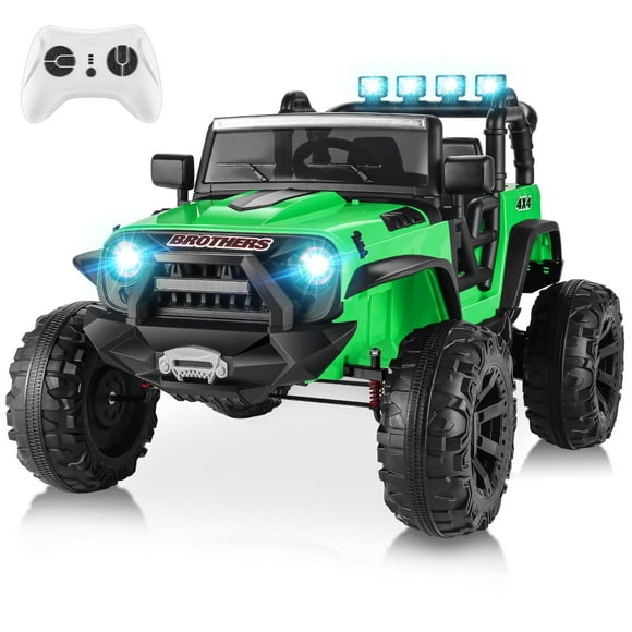 Funcid 24V Kids Ride on Car with Remote Control, 9AH Battery Powered Toys Car w/ 400W Motors, 2 Seater Ride on Truck, Bluetooth Music, LED Lights, Spring Suspension, Green