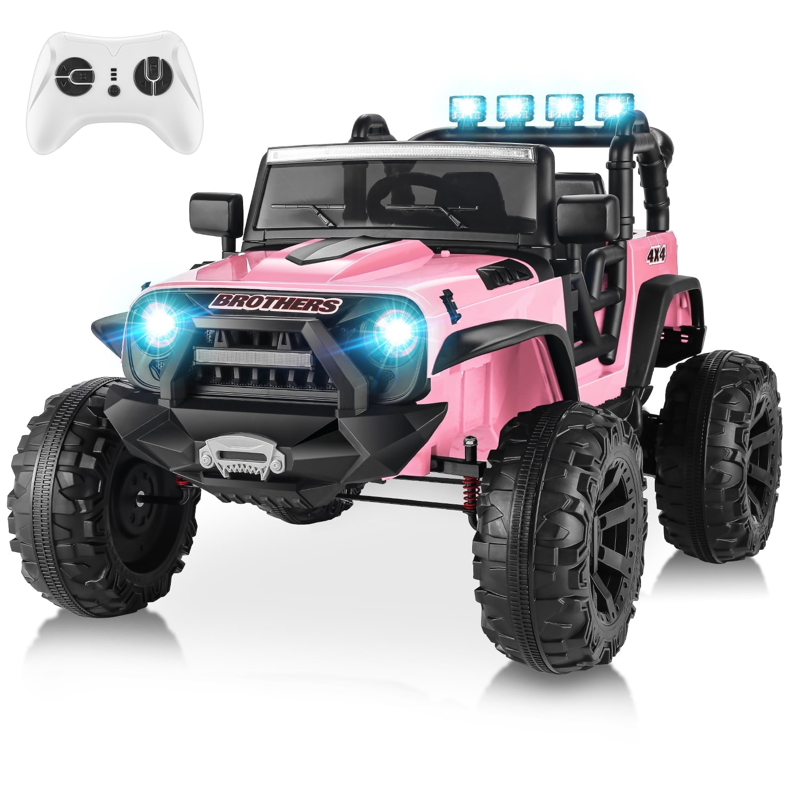 Funcid 24V Ride on Car with Remote Control & 2 Seater, 2WD/4WD Switchable Powered Ride on Toys for Boys, Girls, 4 x 100W Kids Ride on Truck, Colorful LED Lights, Bluetooth, MP3, USB, 6MPH, Pink