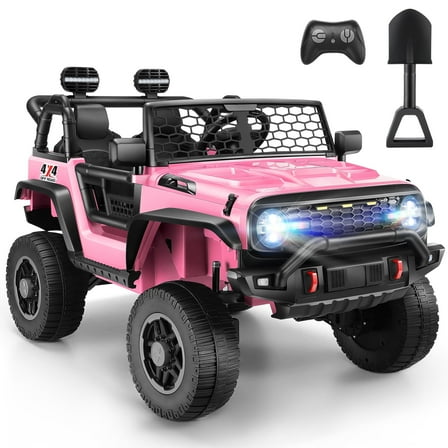 Funcid 24V Ride on Car with Remote Control & 2 Seater, 2WD/4WD Switchable Powered Ride on Toys for Boys, Girls, 4 x 100W Kids Ride on Truck, Colorful LED Lights, Bluetooth, MP3, USB, 6MPH, Pink