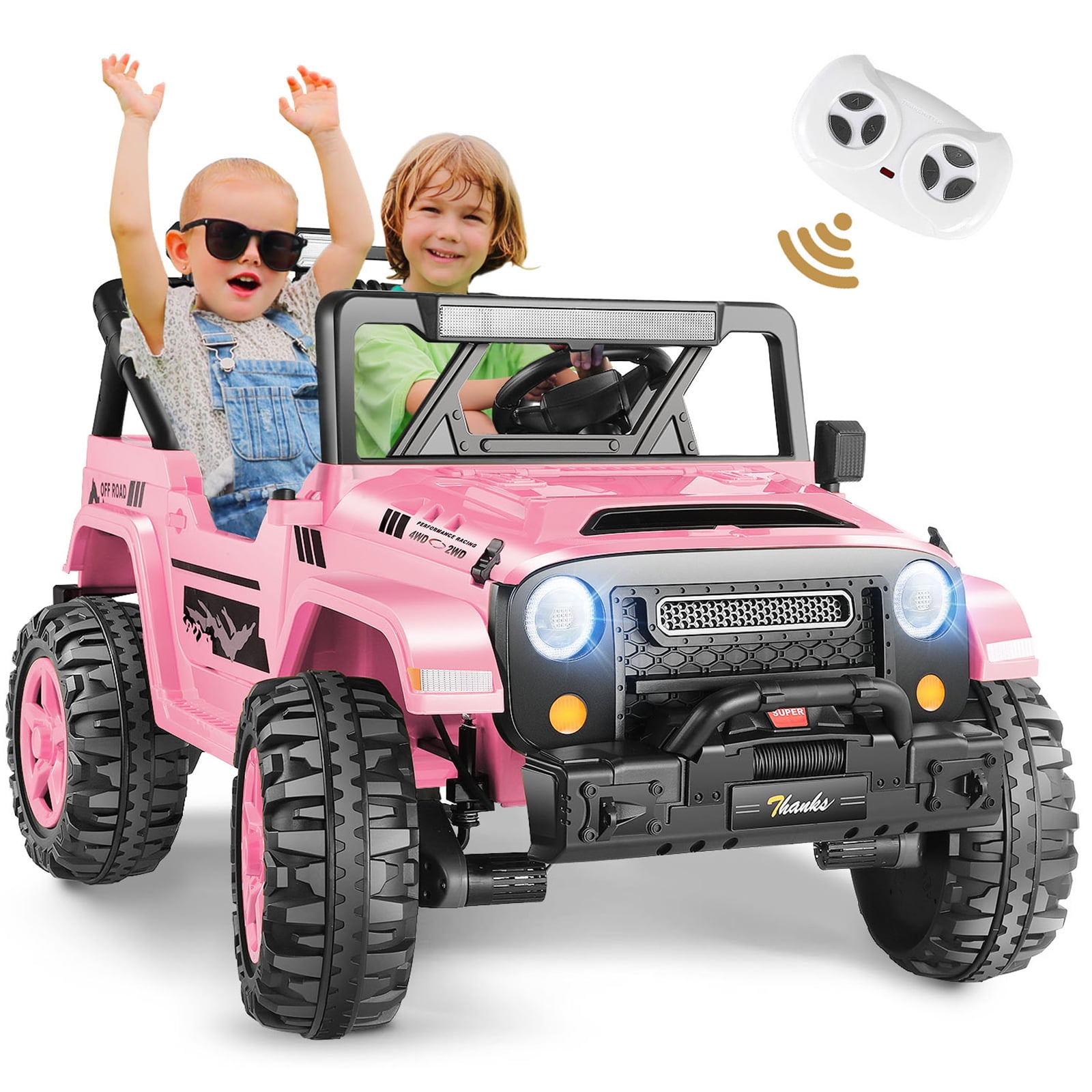 Funcid 24 Volt Ride on Toys 2 Seater Ride on Cars with Remote Control, 4x4 Electric Car for Kids, Battery Powered Ride on Truck Car W/ 4x200W, Music, LED Lights, Bluetooth, Pink
