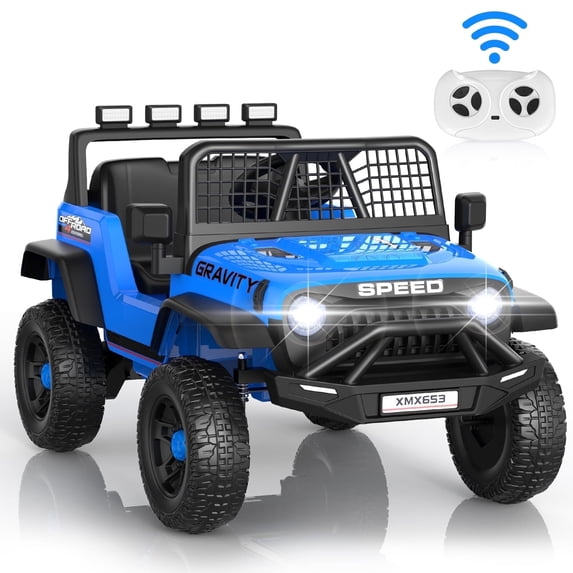 Funcid 24V Ride on Cars Truck with Remote Control, Electric Battery Powered Car with Spring Suspension, Ride on Toys for Kids, Built-in music, Cool LED Light, Bluetooth, USB, Blue