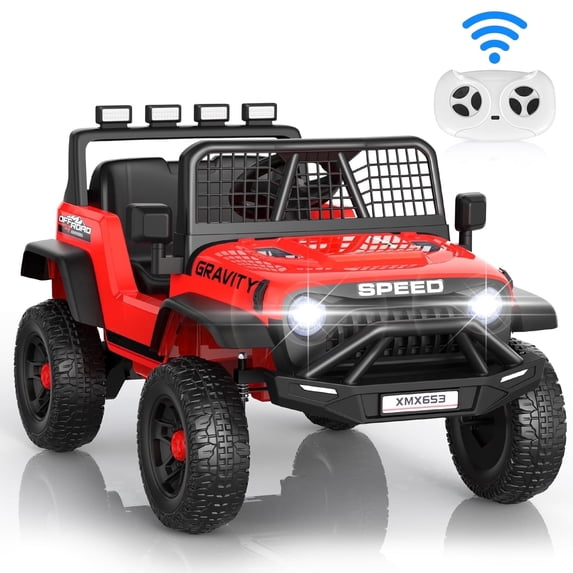 Funcid 24V Ride on Cars Truck with Remote Control, Electric Battery Powered Car with Spring Suspension, Ride on Toys for Kids, Built-in music, Cool LED Light, Bluetooth, USB, Red