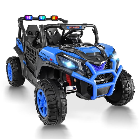 Funcid 24V Ride on Toys 4WD Ride on Cars with Remote Control, 2 XL Seater Electric Car for Kids, Power Car Wheels, UTV w/ 4*200W Motor, Bluetooth, Music, Lights, 3 Speeds, Blue