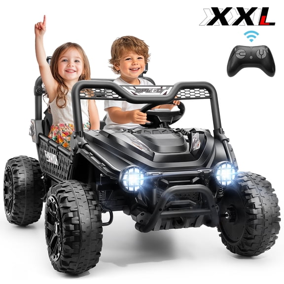 Funcid 24 Volt 2-Seater Ride on Toys, Ride on Cars with Remote Control, Metal Frame, 2 XL Electric Car for Kids, Power Car Wheels, UTV w/ Bluetooth, Music, 3 Speeds, Spring Suspension, Black