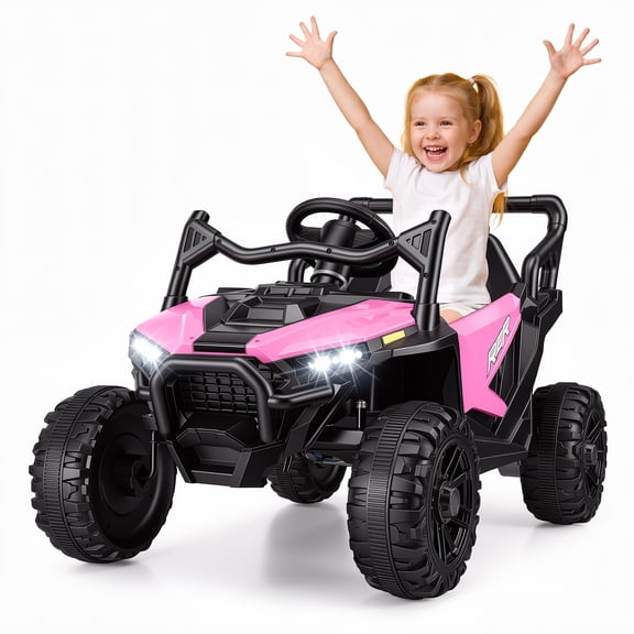 Funcid 24 Volt Ride on Toys 400W Ride on Cars with Remote Control & Battery Indicator, Electric Car for Kids, Power Car Wheels UTV w/ Bluetooth, Music, Lights, 3 Speeds, Pink