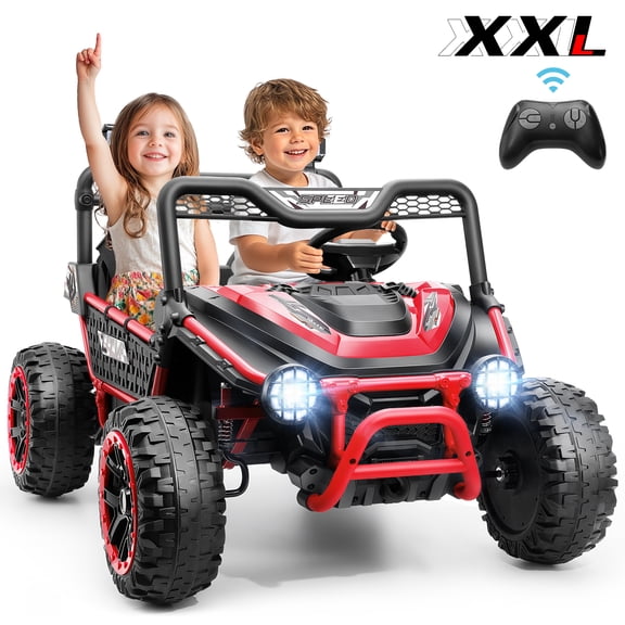 Funcid 24 Volt 2-Seater Ride on Toys, Ride on Cars with Remote Control, Metal Frame, 2 XL Electric Car for Kids, Power Car Wheels, UTV w/ Bluetooth, Music, 3 Speeds, Spring Suspension, Red