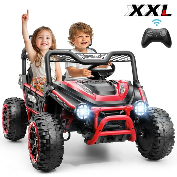 Funcid 24 Volt 2-Seater Ride on Toys, Ride on Cars with Remote Control, Metal Frame, 2 XL Electric Car for Kids, Power Car Wheels, UTV w/ Bluetooth, Music, 3 Speeds, Spring Suspension, Red