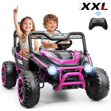 Funcid 24 Volt 2-Seater Ride on Toys, Ride on Cars with Remote Control, Metal Frame, 2 XL Electric Car for Kids, Power Car Wheels, UTV w/ Bluetooth, Music, 3 Speeds, Spring Suspension, Pink