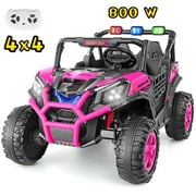 Funcid 24V Ride on Toys 4WD Ride on Cars with Remote Control, 2 XL Seater Electric Car for Kids, Power Car Wheels, UTV w/ 4*200W Motor, Bluetooth, Music, Lights, 3 Speeds, Rose Red