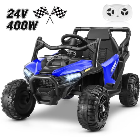 Funcid 24V Ride on Toys Ride on Cars with Remote Control, Electric Car for Kids, Power Car Wheels, UTV w/ 2*200W Motors, Bluetooth, Music, Lights, 3 Speeds, Battery Indicator, Blue